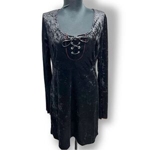 Vintage Y2K Tripp nyc crushed velvet dolly dress in black sz L bell sleeves NWT